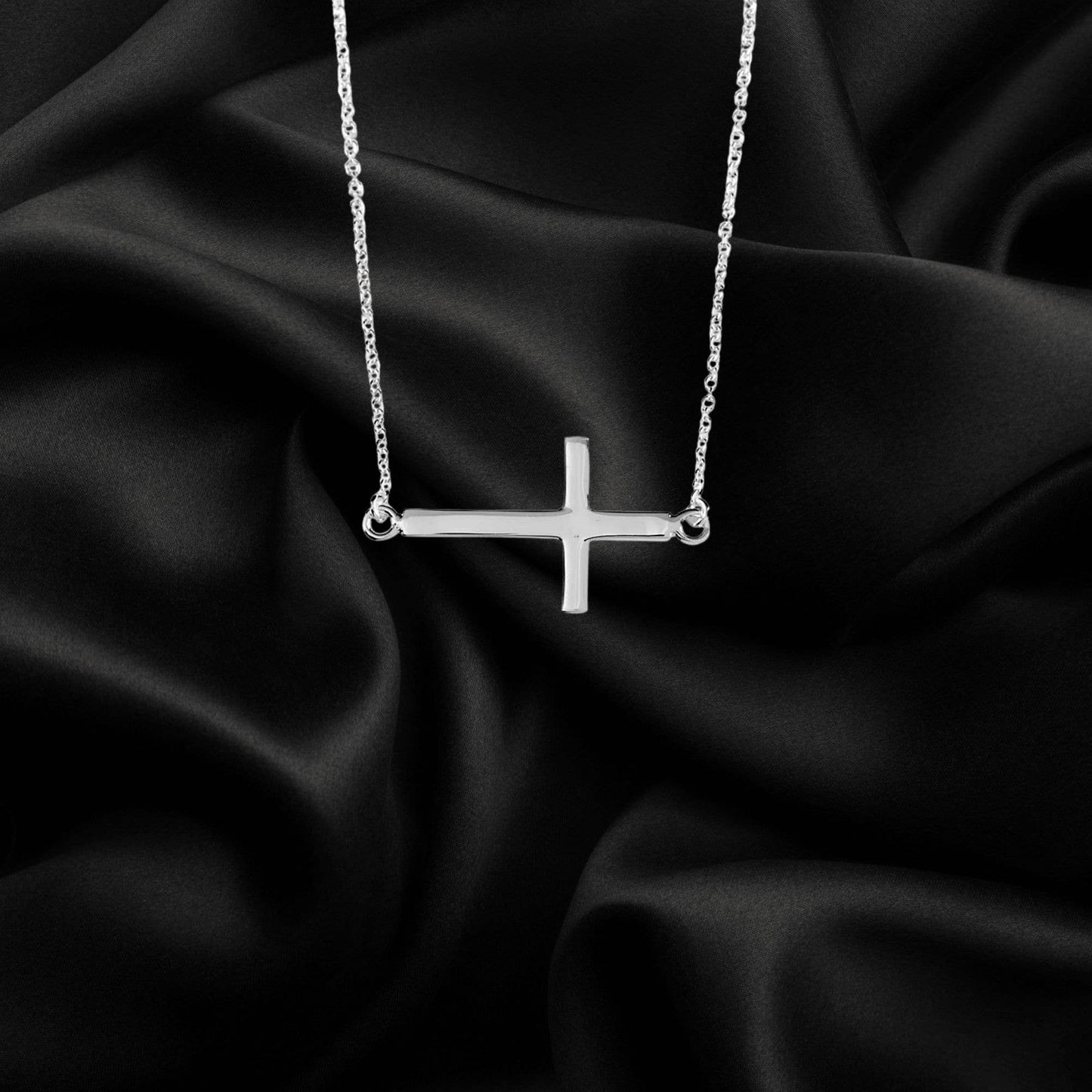 Silver Plated Sideways Cross Necklace