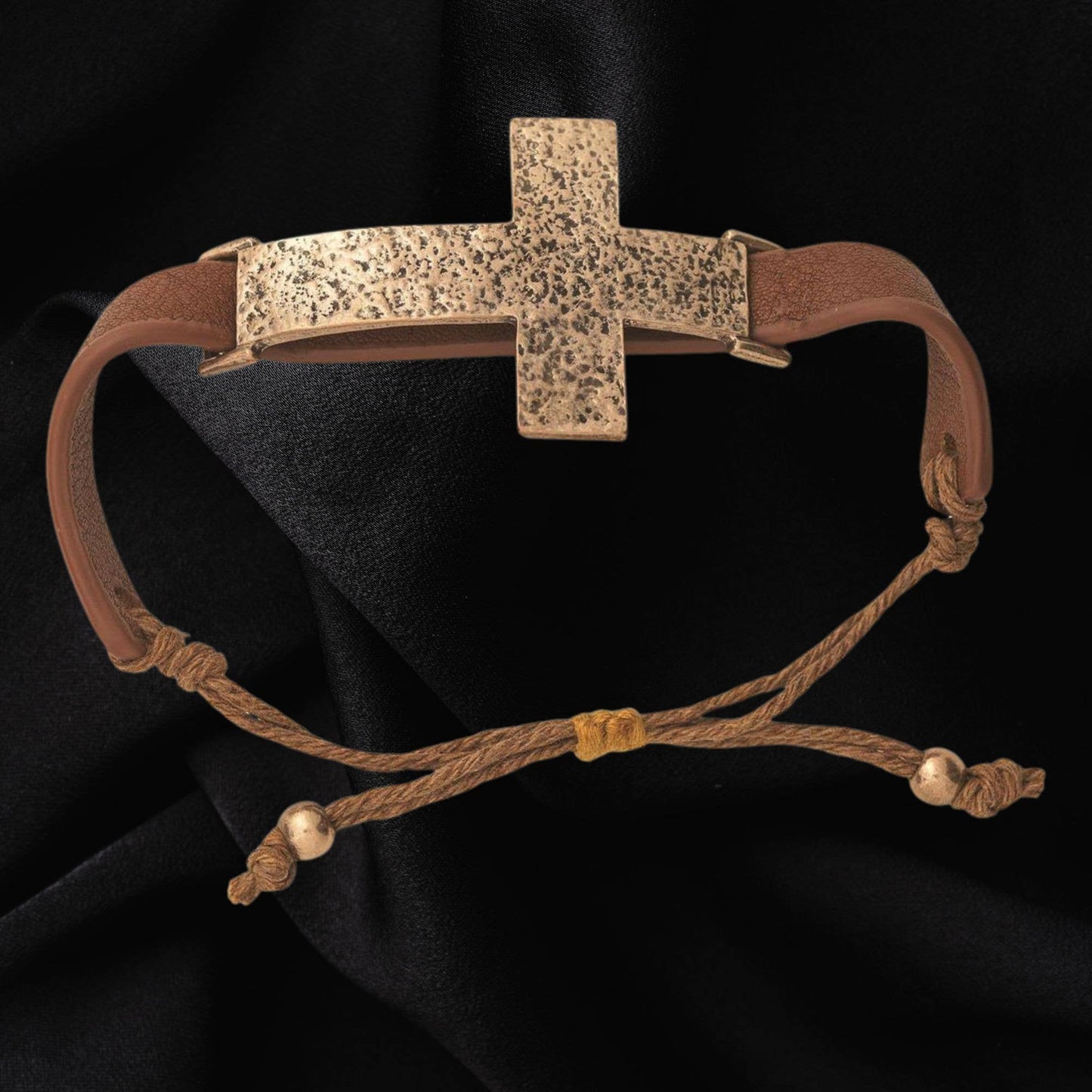 Gold/Copper Tone Sideways Cross Leather Bracelet