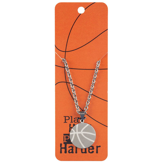 NECKLACE BASKETBALL PRAY HARD HIM SSTL