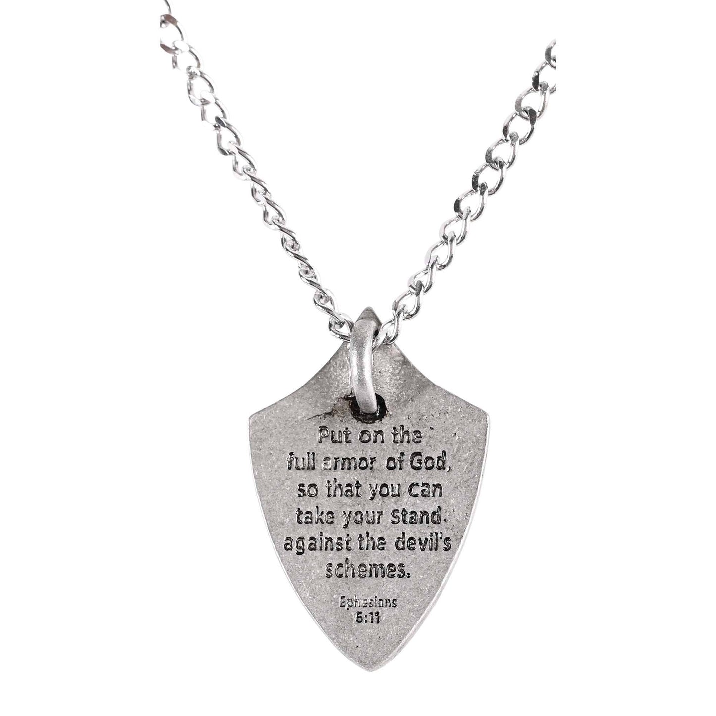 Cross on Shield Necklace with Ephesians 6:11