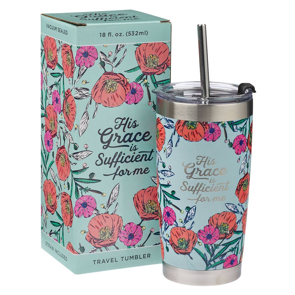 His Grace is Sufficient Stainless Steel Travel Mug With Reusable Stainless