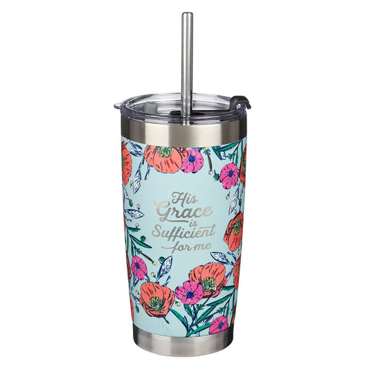 His Grace is Sufficient Stainless Steel Travel Mug With Reusable Stainless