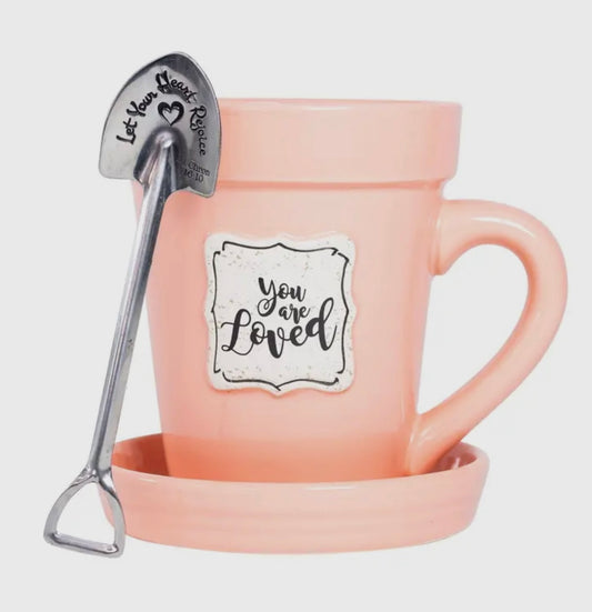 Peach Flower Pot Mug- “You are Loved”