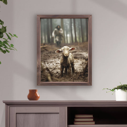 Jesus Running After Lost Lamb Framed Print