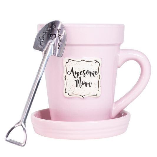 Pink Flower Pot Mug- Awesome Mom