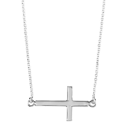 Silver Plated Sideways Cross Necklace