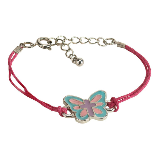 Pink Blue Enamel Butterfly with Cross Bracelet