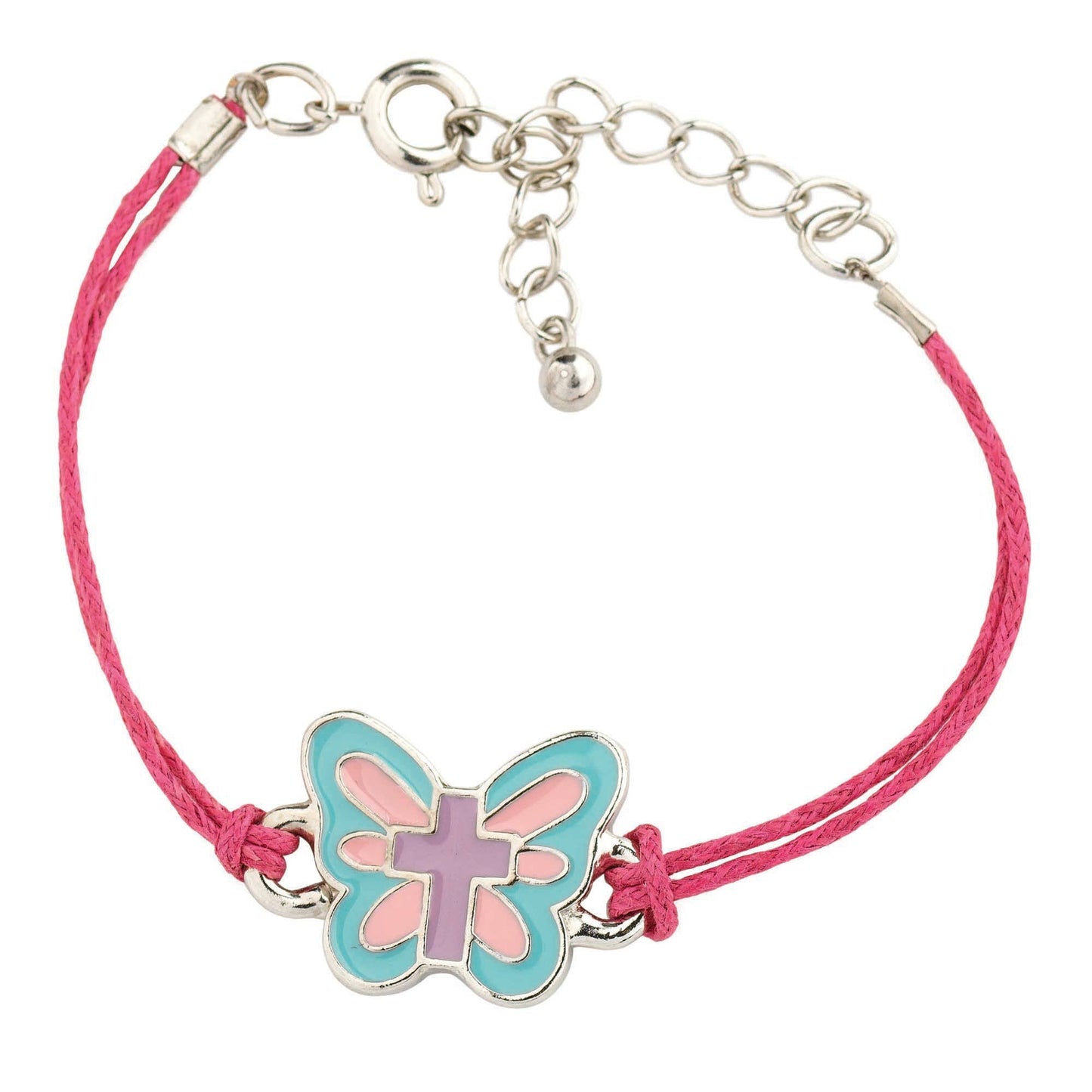 Pink Blue Enamel Butterfly with Cross Bracelet