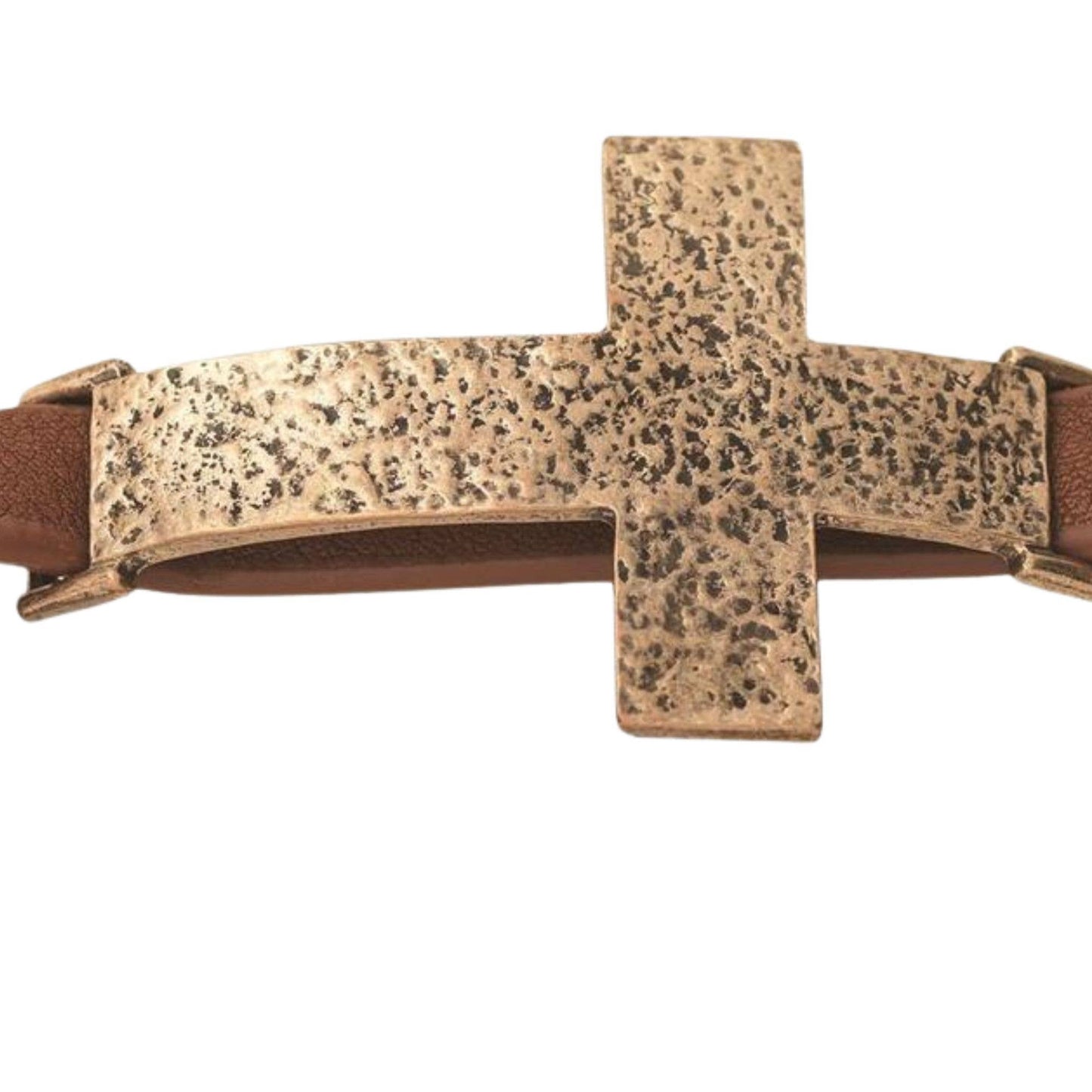 Gold/Copper Tone Sideways Cross Leather Bracelet