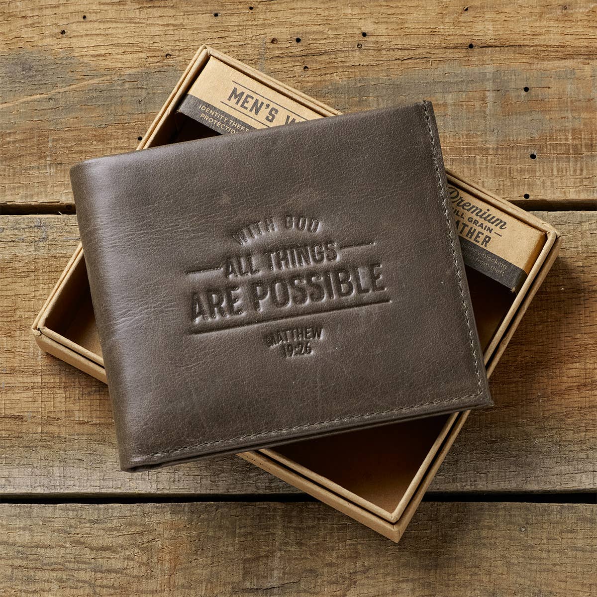 With God All Things Are Possible Brown Genuine Leather Walle