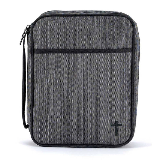 Large Bible Cover- Gray/Black with Cross