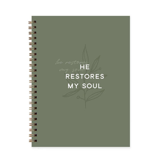 He Restores My Soul Christian Spiral Journal Notebook