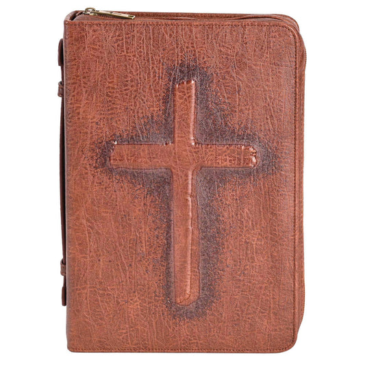 Bible Cover Vintage Cross Brown LARGE